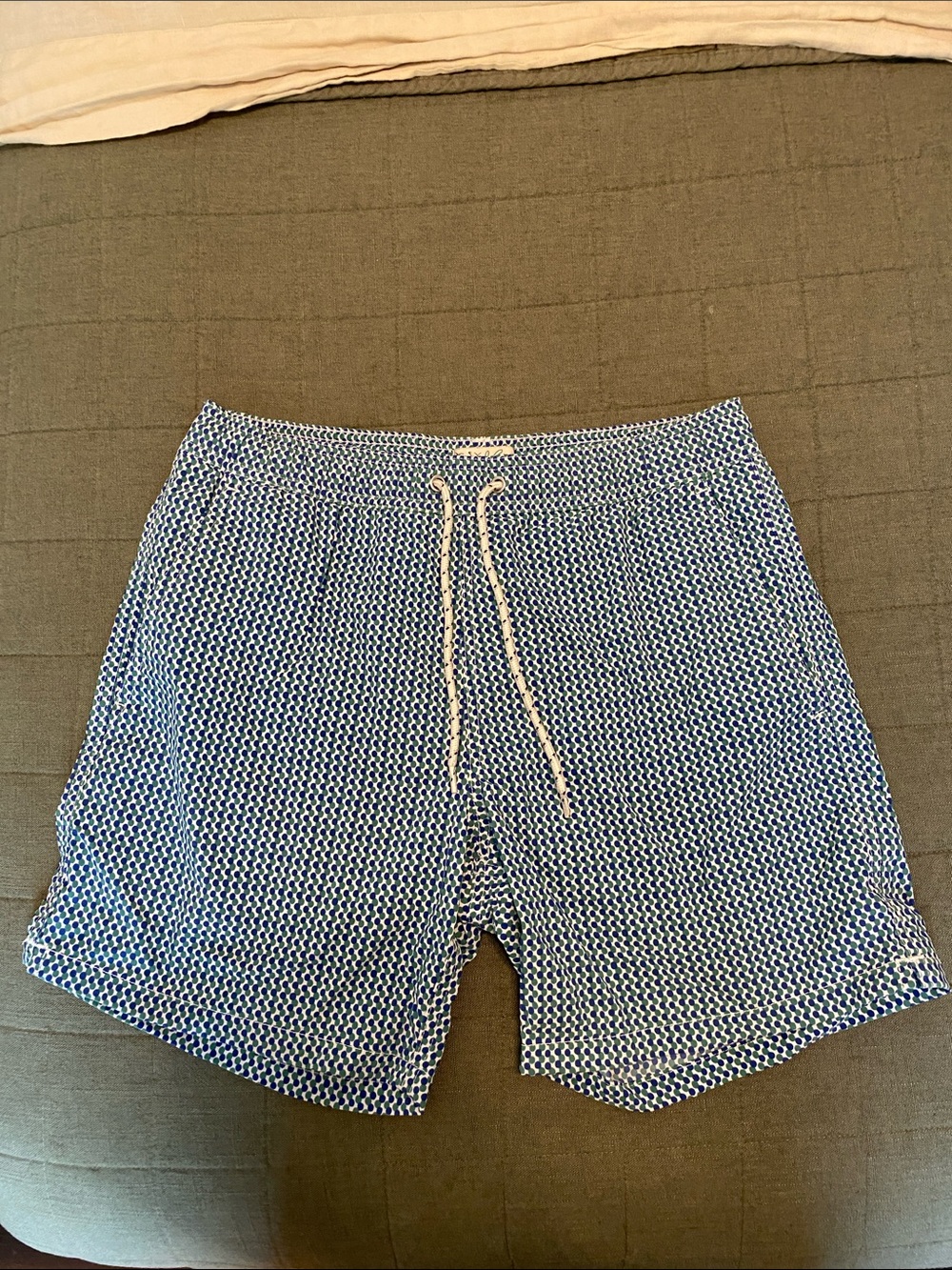 J. Crew Green & Blue Polka Dot Swim Trunks S